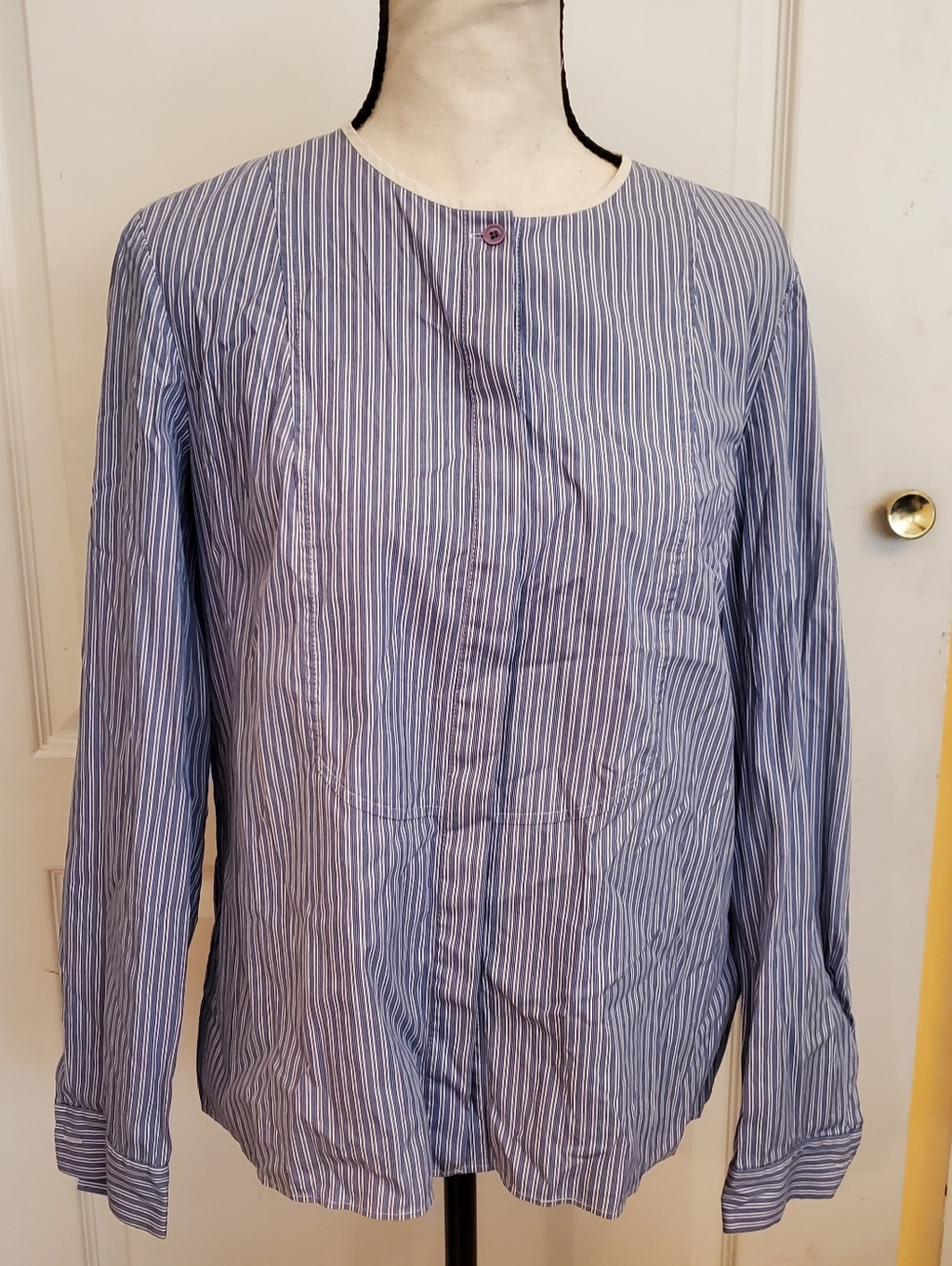 Lafayette 148 NY blue & white striped long sleeve blouse sz S